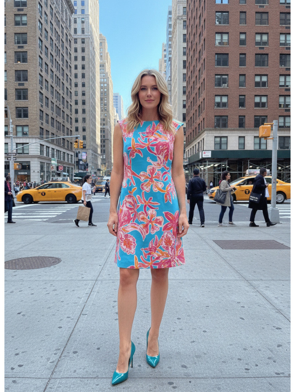 Lilly Pulitzer Sea Blue Floral Fit & Flare Dress Size S